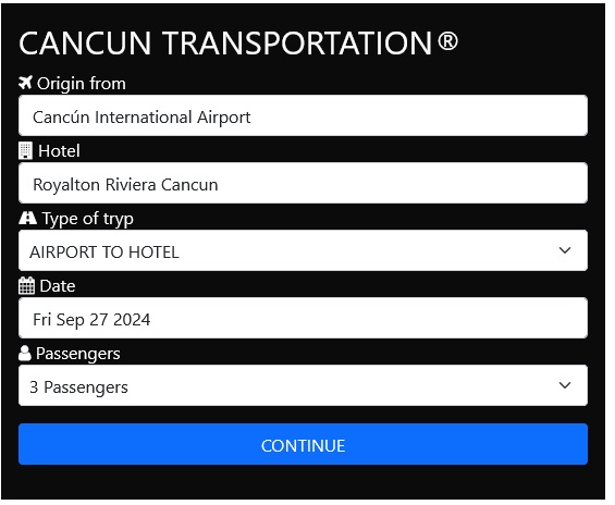 how to book shuttle cancun step 1