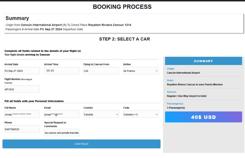 step 3 how to book transfer cancun